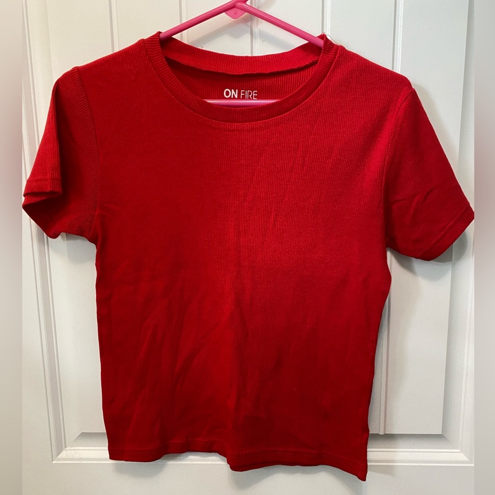 On Fire red top. Size Large. 100% cotton.